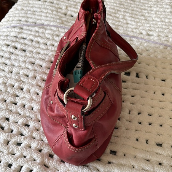 Tignanello red ,slight pebble leather, soft, shoulder bag. Very roomy. EUC - Picture 3 of 14